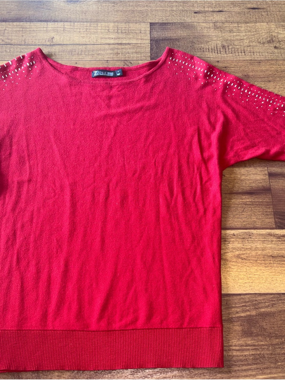 7th Avenue Design Studio New York & Company Red Studded Boat Neck Sweater